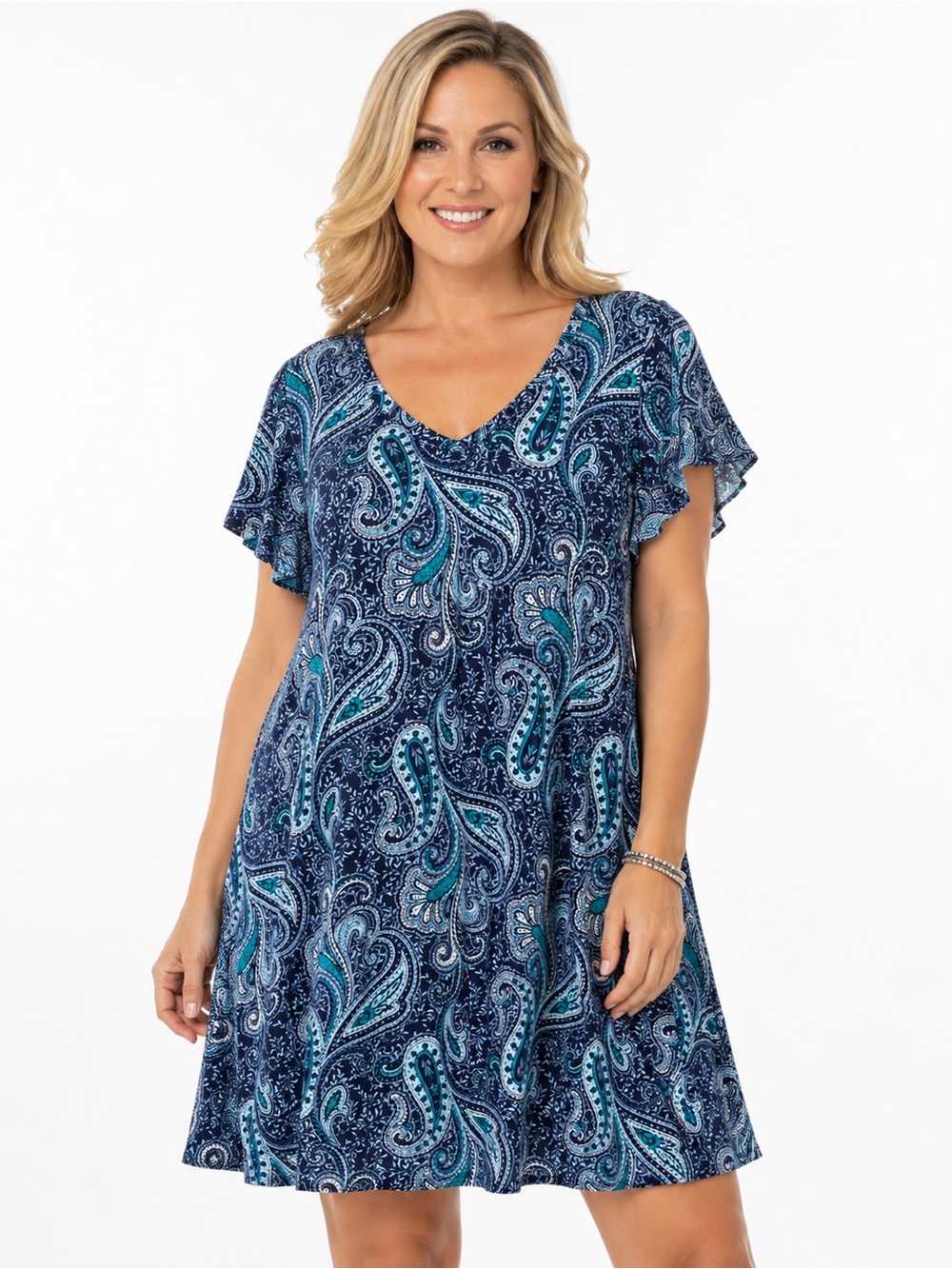 Tahari Blue Teal Paisley Midi Dress